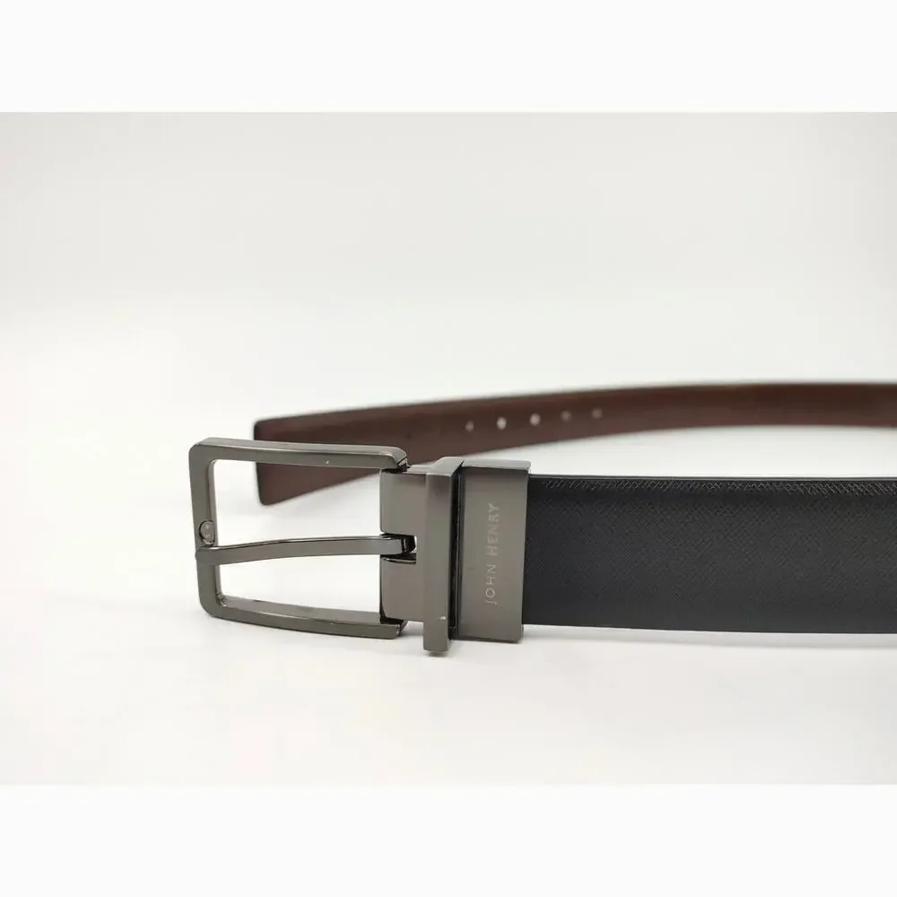 John Henry Reversible Belt Mens 34 Black-Brown Bonded-Leather Classic‎ Workwear